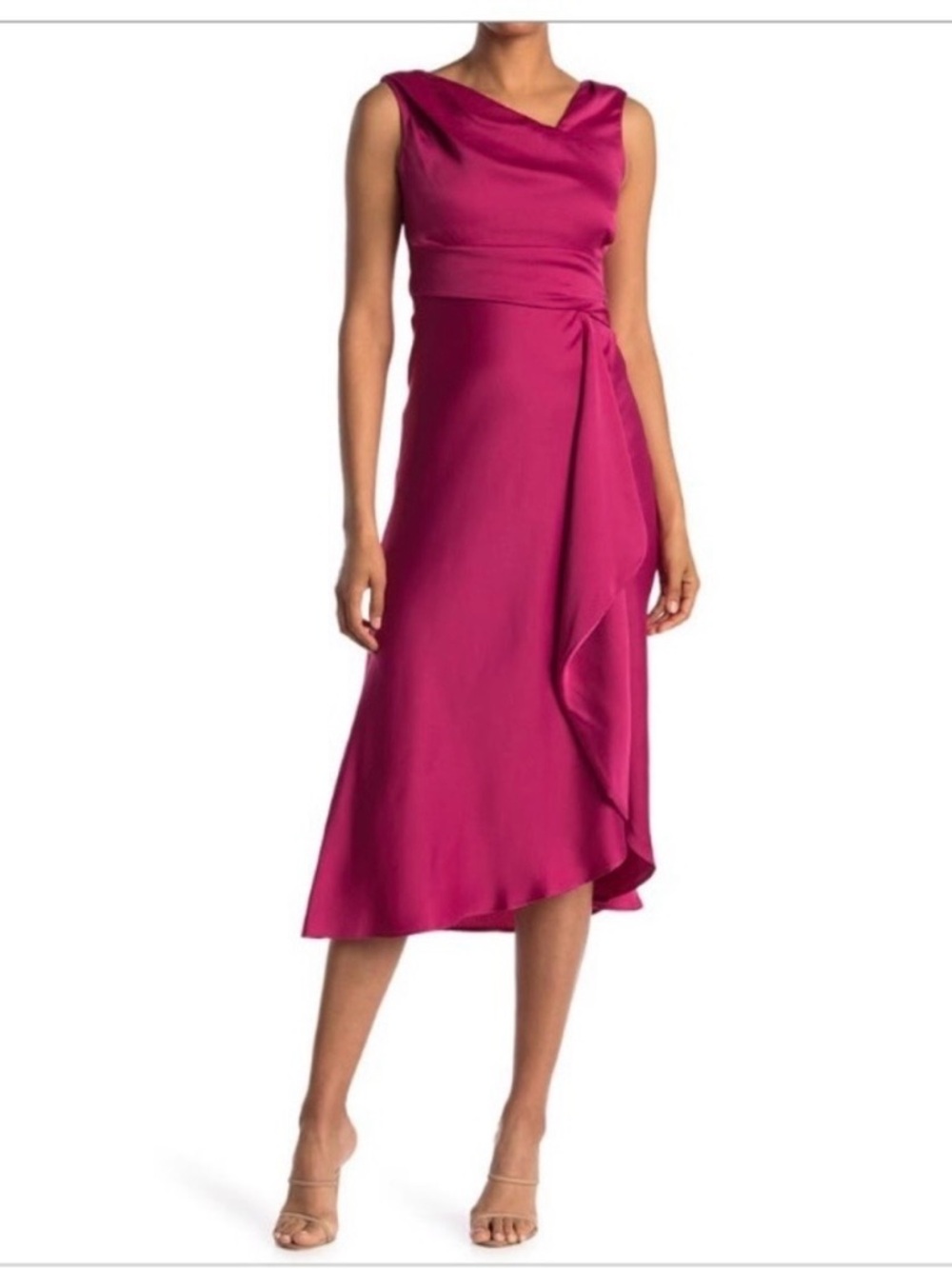 Just Taylor Fuchsia Sleeveless Draped Midi Dress